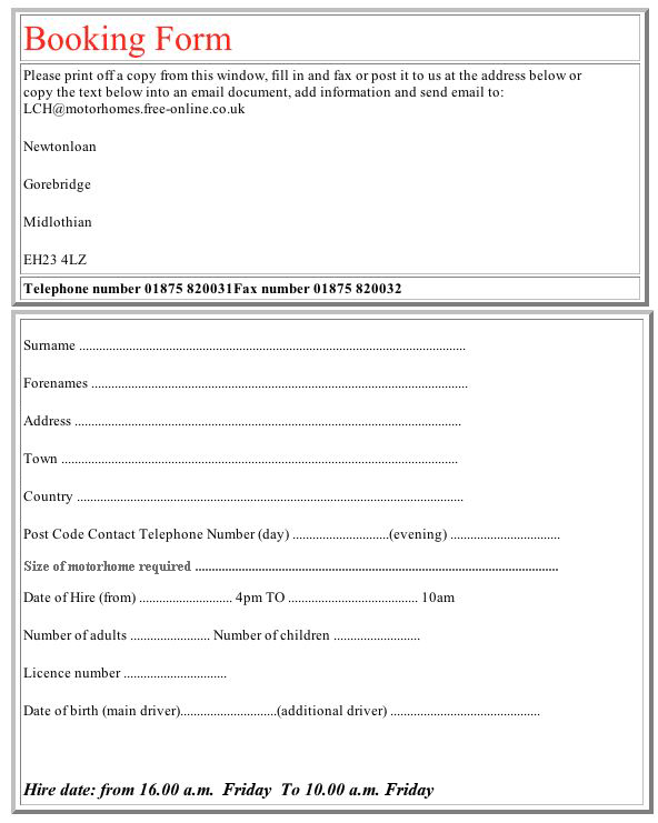 booking form